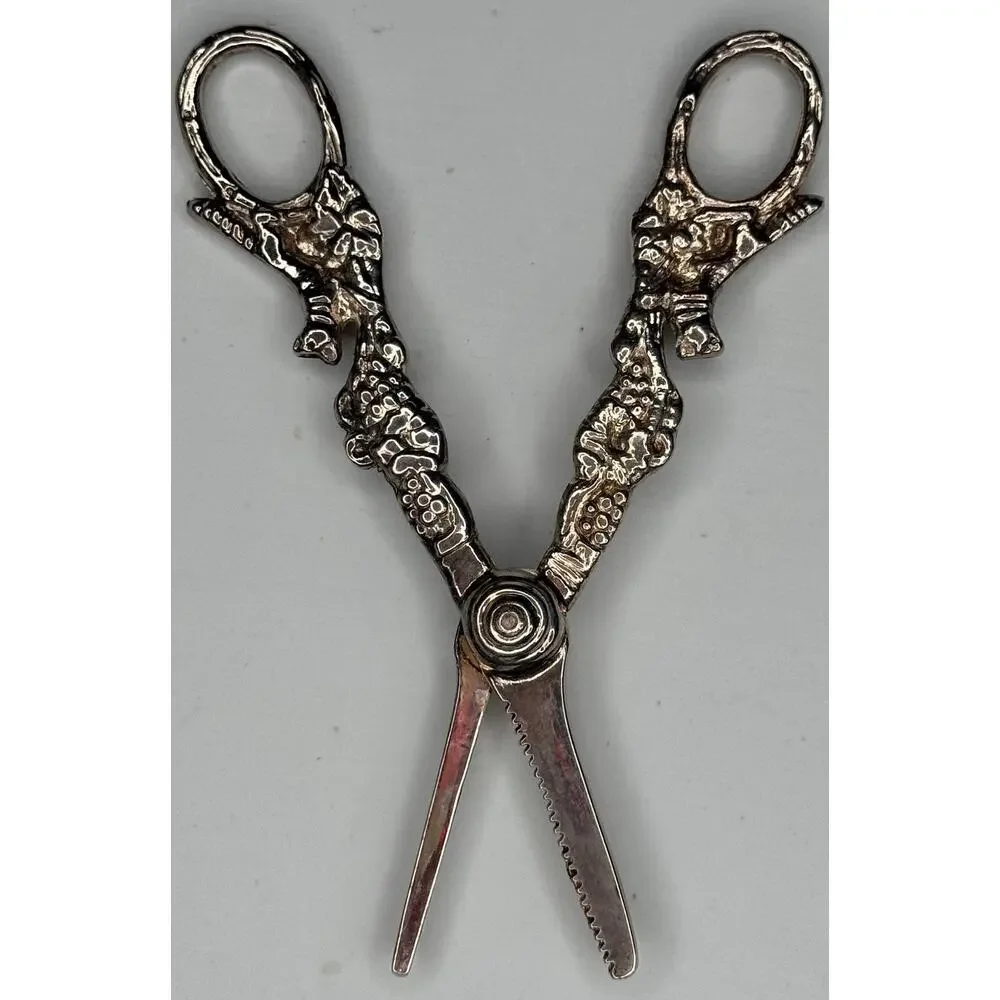Vintage Silver Plated Ornate Scissors Fox & Grapes French Country Cottage 6